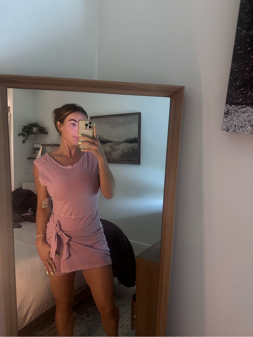 Free People Blush Pink Tie-Waist Mini Dress